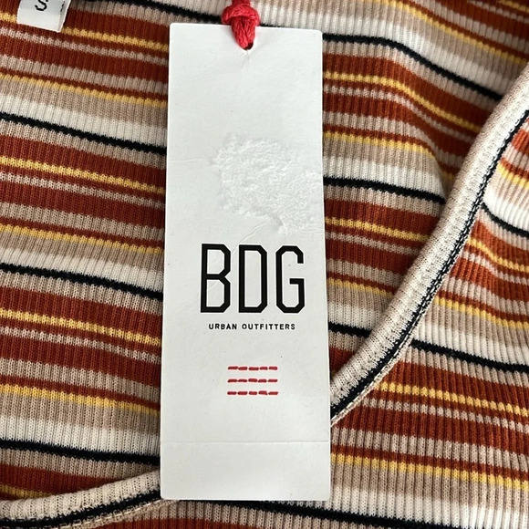 BDG Striped Ribbed Cropped Long Sleeve Top/Cardigan in Orange - NEW - Size Small - Picture 7 of 10